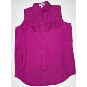 Silk Mist 100% Silk Sleeveless Fringe Western Button Down Shirt Women Magenta S